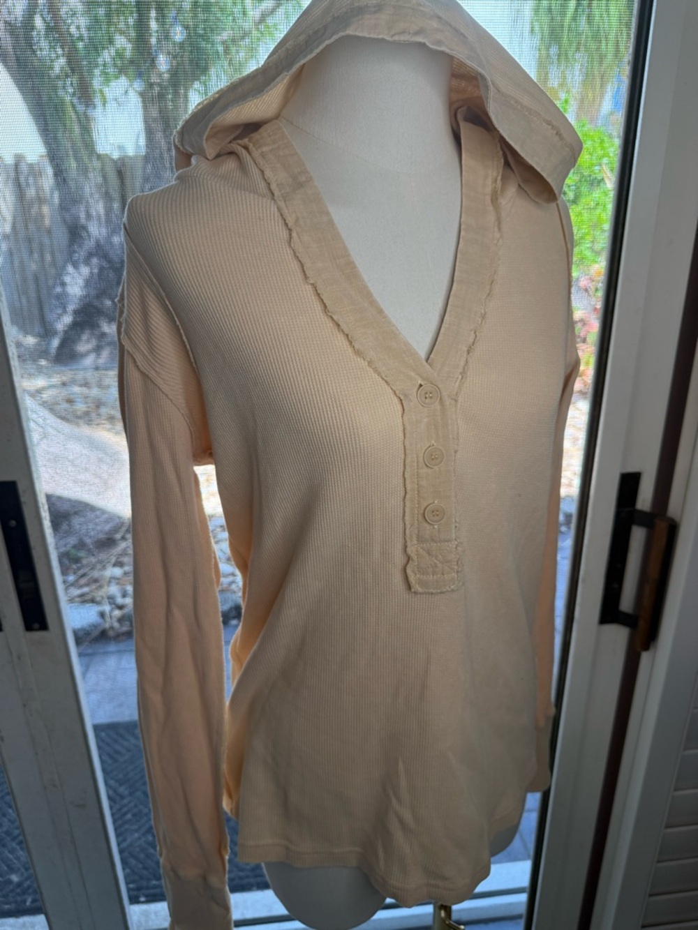 Mystree Lightweight Cream Hooded Henley